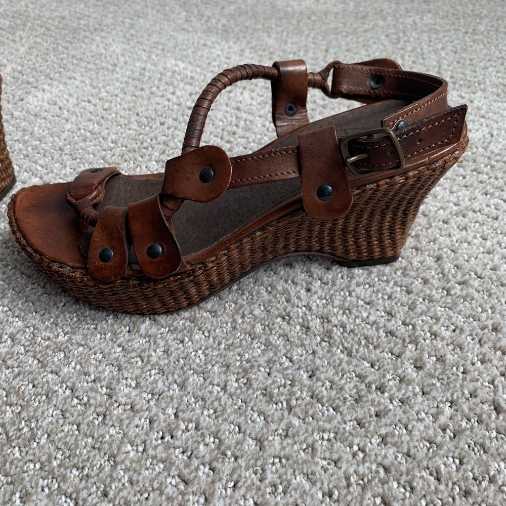 Armani Exchange brown leather wedge sandels